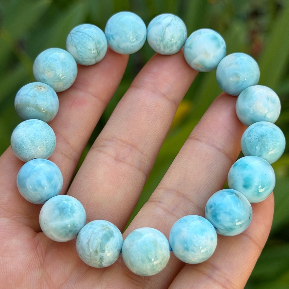 12mm stretchable‎ natural larimar bracelet 0485